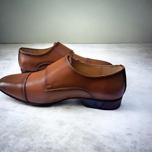 Men's Dual-Tone Brown & Tan Double Monk Strap Formal Shoes | Premium Two-Tone Cap-Toe Slip-On Business Shoes with Anti-Slip Sole