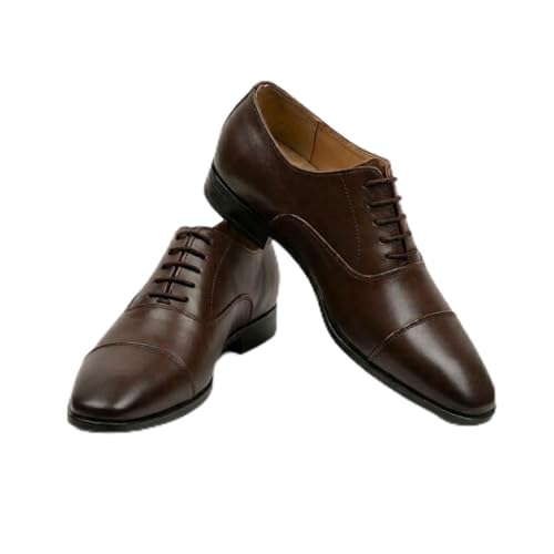 Men's Brown Oxford Cap-Toe Formal Shoes | Premium Lace-Up Business Shoes with Anti-Slip Sole & Cushioned Insole