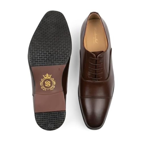 Men's Brown Oxford Cap-Toe Formal Shoes | Premium Lace-Up Business Shoes with Anti-Slip Sole & Cushioned Insole