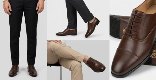 Men's Brown Oxford Cap-Toe Formal Shoes | Premium Lace-Up Business Shoes with Anti-Slip Sole & Cushioned Insole