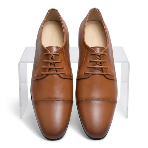 Men's Tan Derby Cap-Toe Formal Shoes | Premium Lace-Up Business Shoes with Anti-Slip Sole & Cushioned Insole