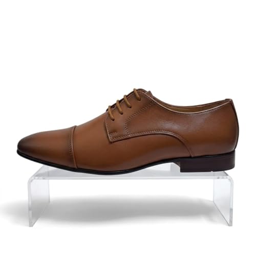 Men's Tan Derby Cap-Toe Formal Shoes | Premium Lace-Up Business Shoes with Anti-Slip Sole & Cushioned Insole