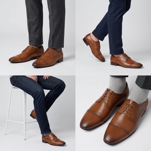Men's Tan Derby Cap-Toe Formal Shoes | Premium Lace-Up Business Shoes with Anti-Slip Sole & Cushioned Insole
