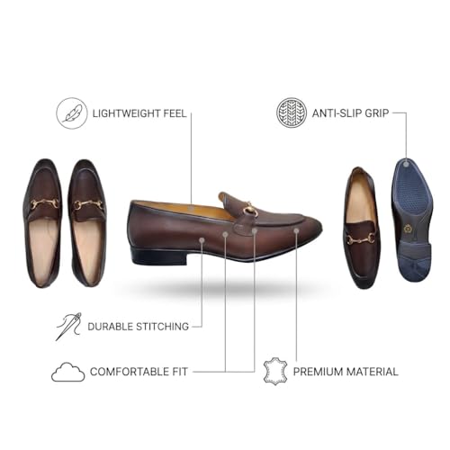 Men’s Coffee Brown Leather Bit Loafers | Premium Formal Slip-On Shoes with Anti-Slip Sole & Breathable Inner Lining