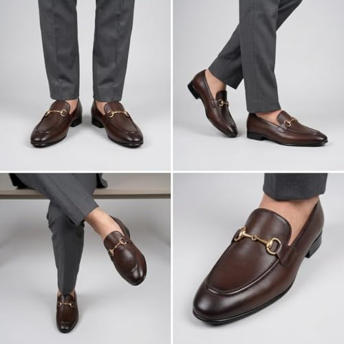 Men’s Coffee Brown Leather Bit Loafers | Premium Formal Slip-On Shoes with Anti-Slip Sole & Breathable Inner Lining
