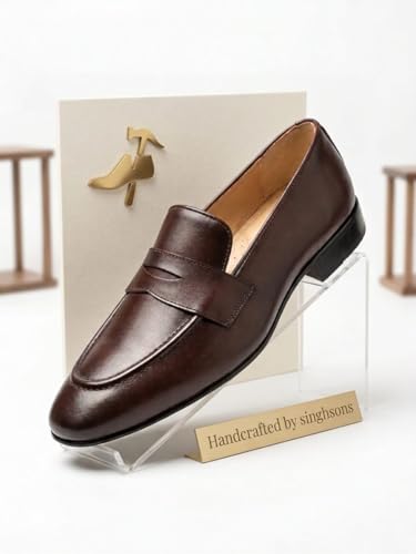 Men's Coffee Brown Penny Loafers | Premium Formal Slip-On Business Shoes with Anti-Slip Grip & Cushioned Insole
