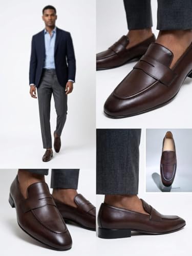 Men's Coffee Brown Penny Loafers | Premium Formal Slip-On Business Shoes with Anti-Slip Grip & Cushioned Insole