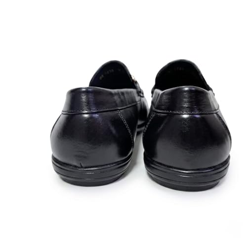 Men's Genuine Black Leather Horsebit Loafers | Premium Slip-On Formal Driving Shoes with Gold Metal Buckle & Anti-Skid Rubber Sole