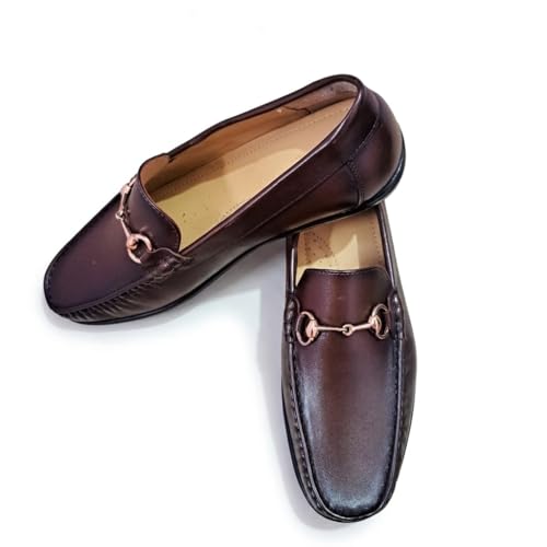 Men's Premium Leather Loafers - Classic Horsebit Driving Shoes, Comfortable Handcrafted Moc Toe Slip-On Casual Pennys with Anti-Slip Grip Sole (TAN)