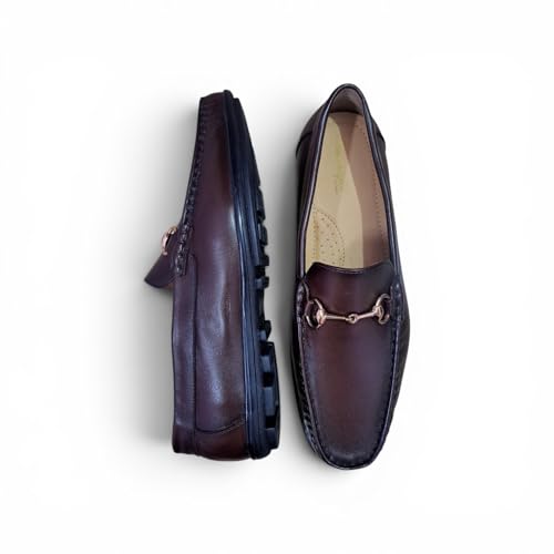 Men's Premium Leather Loafers - Classic Horsebit Driving Shoes, Comfortable Handcrafted Moc Toe Slip-On Casual Pennys with Anti-Slip Grip Sole (TAN)