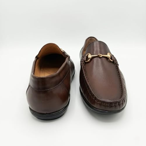 Men's Premium Leather Loafers - Classic Horsebit Driving Shoes, Comfortable Handcrafted Moc Toe Slip-On Casual Pennys with Anti-Slip Grip Sole (TAN)