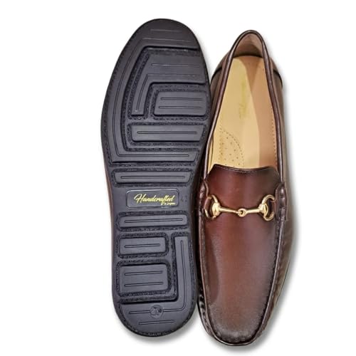 Men's Premium Leather Loafers - Classic Horsebit Driving Shoes, Comfortable Handcrafted Moc Toe Slip-On Casual Pennys with Anti-Slip Grip Sole (TAN)