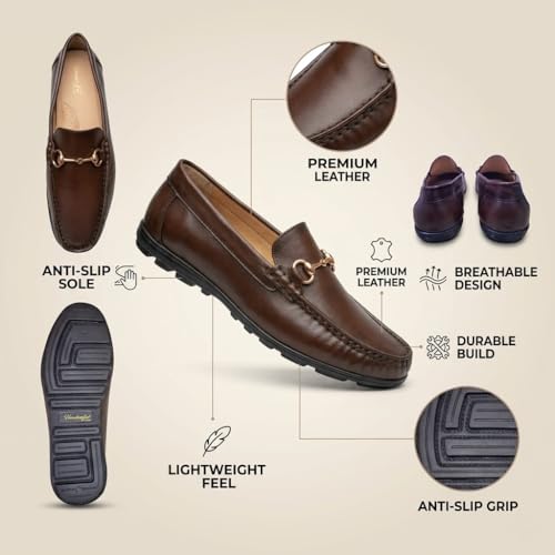 Men's Premium Leather Loafers - Classic Horsebit Driving Shoes, Comfortable Handcrafted Moc Toe Slip-On Casual Pennys with Anti-Slip Grip Sole (TAN)