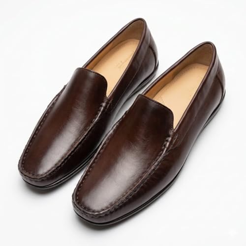 Men's Premium Genuine Leather Loafers | Elegant Slip-On Formal & Casual Driving Shoes with Cushioned Comfort and Anti-Slip TPR Sole (TAN)