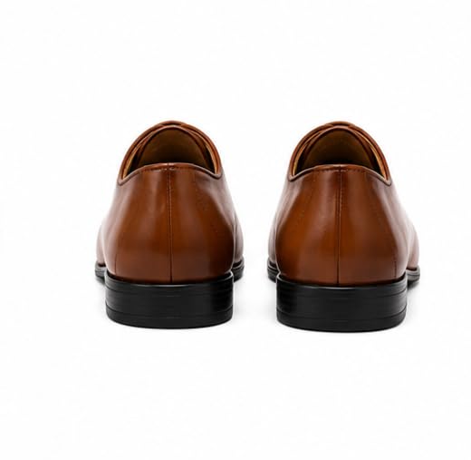 Men's Premium Genuine Leather Lace-Up Hole-Cut Oxford Shoes | Elegant Formal Derby Shoes with Breathable Perforated Toe Detail, Cushioned Comfort and Anti-Slip Sole (Tan)
