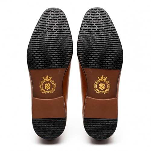 Men's Premium Genuine Leather Lace-Up Hole-Cut Oxford Shoes | Elegant Formal Derby Shoes with Breathable Perforated Toe Detail, Cushioned Comfort and Anti-Slip Sole (Tan)