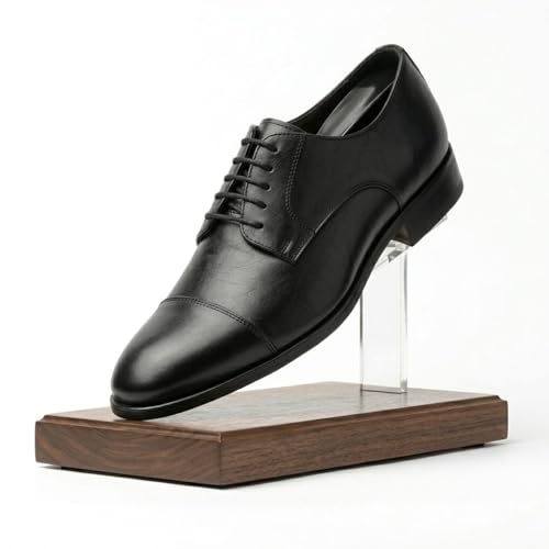 Men's Premium Genuine Leather Lace-Up Cap-Toe Oxford Shoes | Elegant Formal Derby Shoes with Cushioned Comfort, Suede Lining and Anti-Slip Composite Sole (Black)