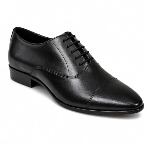 Men's Premium Black Cap-Toe Oxford Formal Shoes | Luxury Lace-Up Dress Shoes for Office, Business Meetings, Weddings and Corporate Events | Lightweight, Cushioned & Anti-Slip TPR Sole