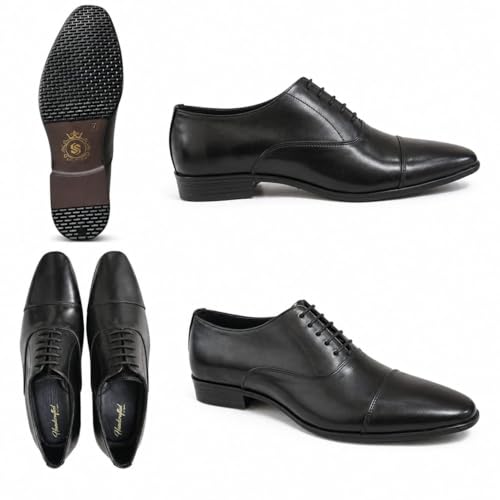 Men's Premium Black Cap-Toe Oxford Formal Shoes | Luxury Lace-Up Dress Shoes for Office, Business Meetings, Weddings and Corporate Events | Lightweight, Cushioned & Anti-Slip TPR Sole