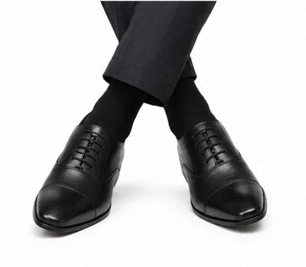 Men's Premium Black Cap-Toe Oxford Formal Shoes | Luxury Lace-Up Dress Shoes for Office, Business Meetings, Weddings and Corporate Events | Lightweight, Cushioned & Anti-Slip TPR Sole