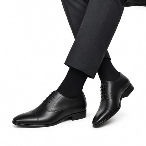 Men's Premium Black Cap-Toe Oxford Formal Shoes | Luxury Lace-Up Dress Shoes for Office, Business Meetings, Weddings and Corporate Events | Lightweight, Cushioned & Anti-Slip TPR Sole