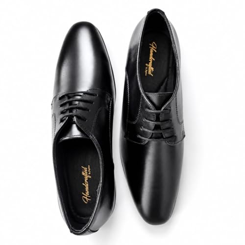 Men's Premium Black Leather Derby Formal Shoes | Elegant Lace-Up Dress Shoes for Business, Office, and Weddings