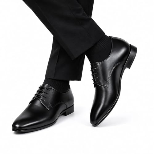 Men's Premium Black Leather Derby Formal Shoes | Elegant Lace-Up Dress Shoes for Business, Office, and Weddings
