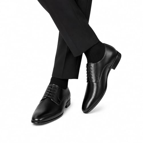 Men's Premium Black Leather Derby Formal Shoes | Elegant Lace-Up Dress Shoes for Business, Office, and Weddings