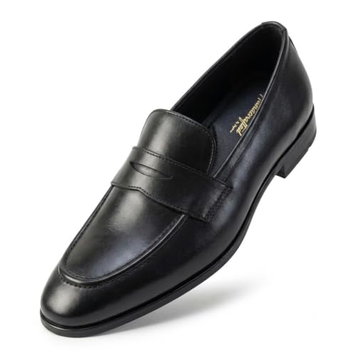 Men's Premium Leather Penny Loafers | Slip-On Formal & Casual Shoes with Soft Cushion Insole and Anti-Slip Sole (Black)