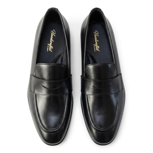 Men's Premium Leather Penny Loafers | Slip-On Formal & Casual Shoes with Soft Cushion Insole and Anti-Slip Sole (Black)
