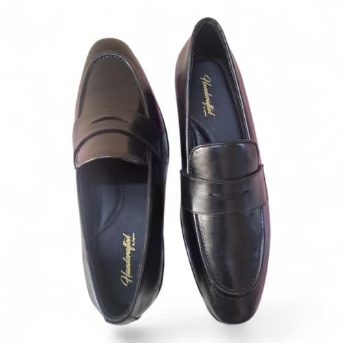 Men's Premium Leather Penny Loafers | Slip-On Formal & Casual Shoes with Soft Cushion Insole and Anti-Slip Sole (Black)